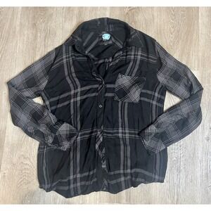 Rails Women's Plaid Button-Up Shirt Long Sleeve Flannel Top Black Gray Small